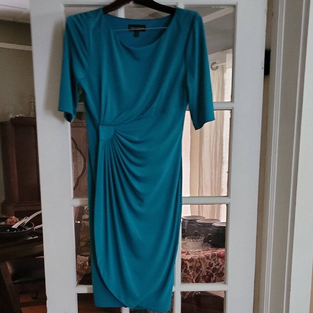 connected apparel Teal Knee-Length Ruched Midi Dress